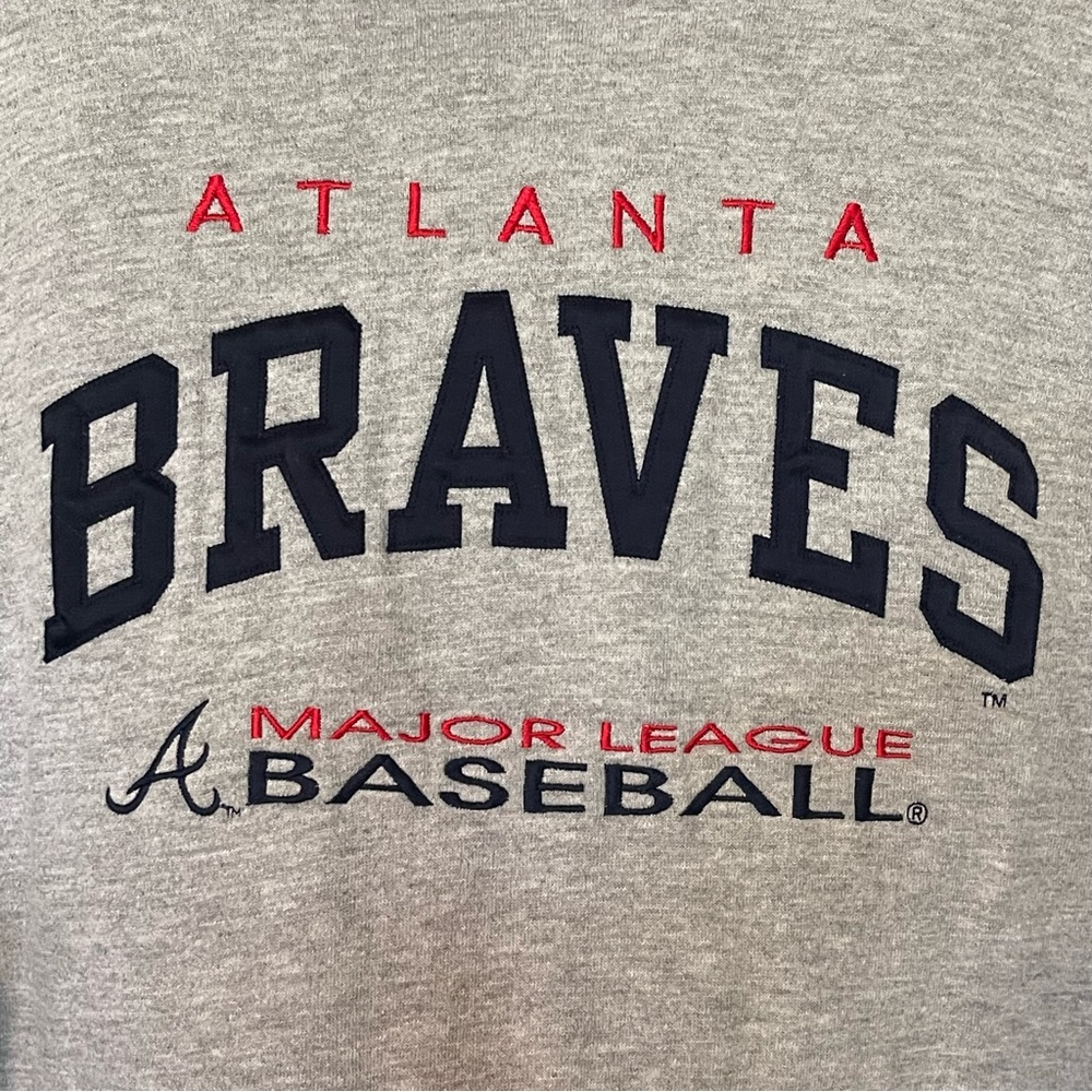Atlanta Braves Gray Pull Over Hoodie Sweatshirt Size Large Russell Athletic MLB